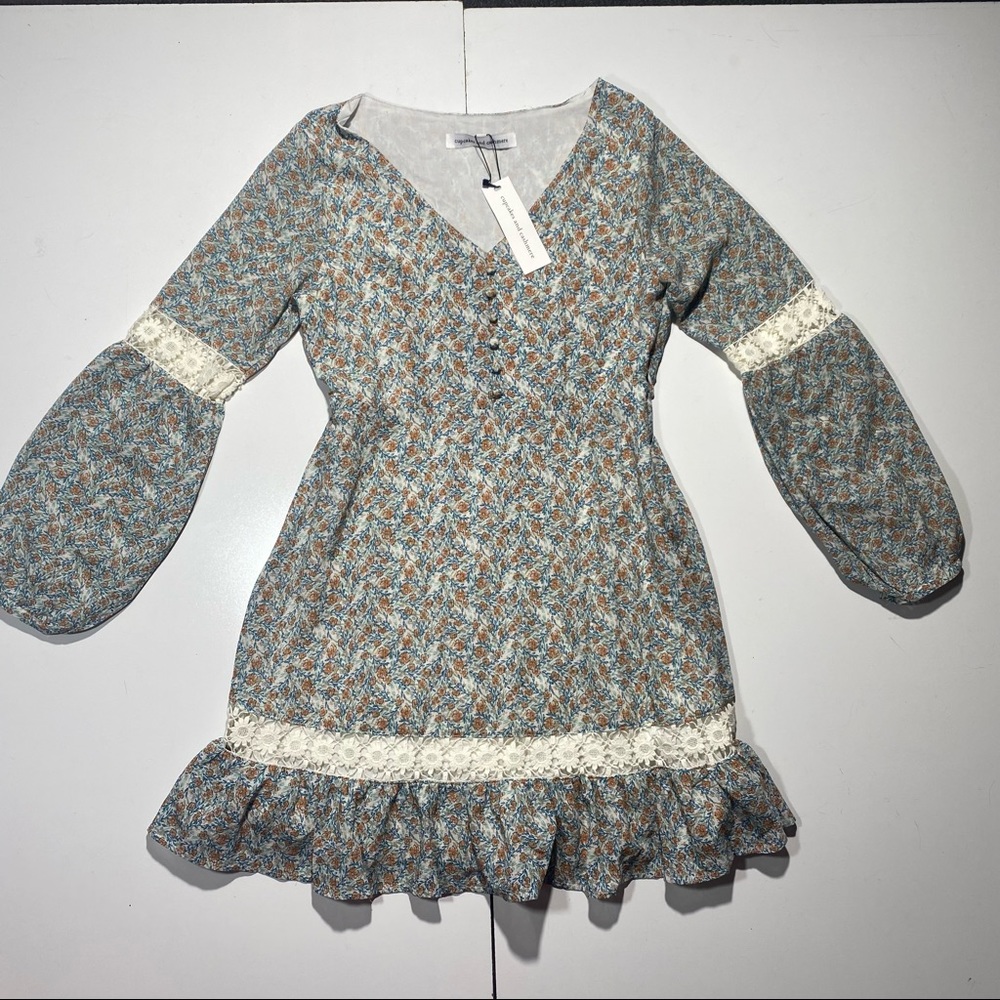 Cupcakes &‎ Cashmere Ivory Floral Ballon Sleeve Ruffle Cottage Core Dress NWT 2